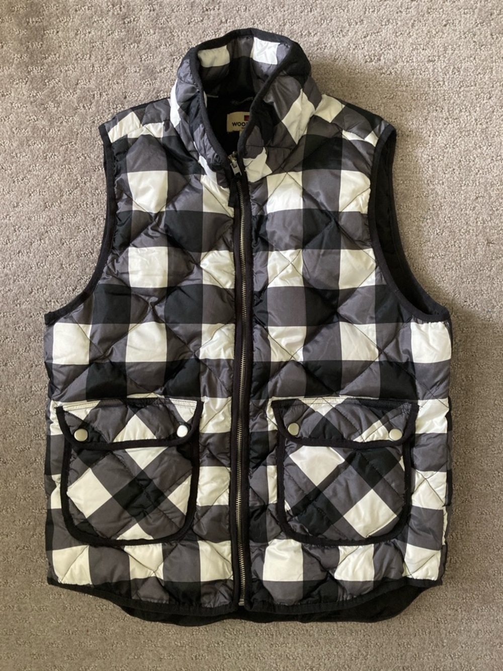 Woolrich black plaid down-fill puffer vest, Medium.
